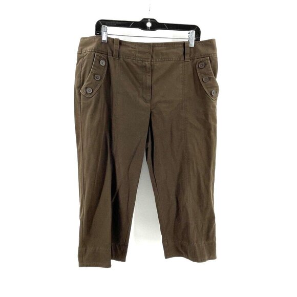 Ann Taylor Loft Women's Brown Wide Leg Cropped Khaki Pants Buttons Size 14 - Picture 1 of 13